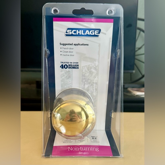 3 Schlage Bright Brass Door Handles - non-turning. Never used & in original box - Picture 6 of 10